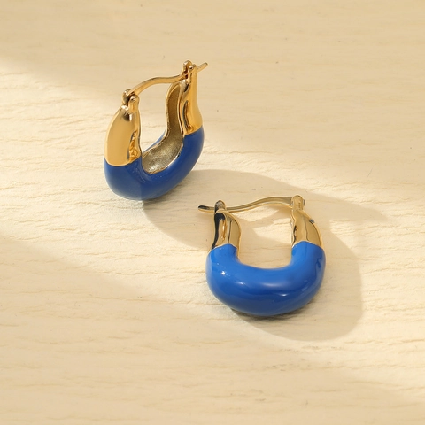 Orecchini a Cerchio in Acciaio Inossidabile a Forma di U con Smalto Colorato Design Geometrico Minimalista per Donna