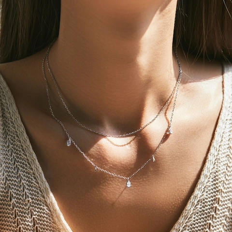 Doppellagige Moissanit Halskette Aus 925 Sterling Silber Für Damen Elegante Schlüsselbeinkette Schmuckzubehör
