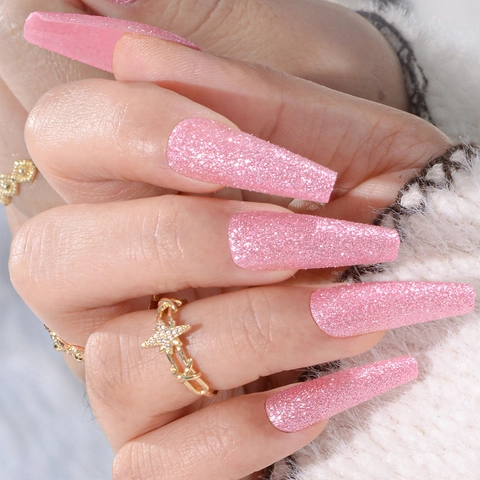 Unghie Finte Press On Lunghe Bara Glitter Scintillanti Unghie Artificiali Per Donne Manicure