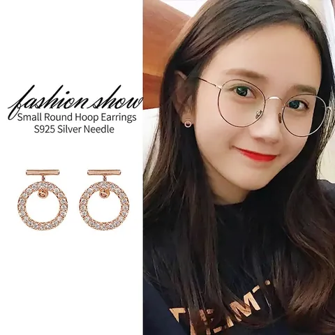 Round Circle Stud Earrings With 925 Sterling Silver Earring Post Copper Zirconia Elegant Geometric Jewelry For Women
