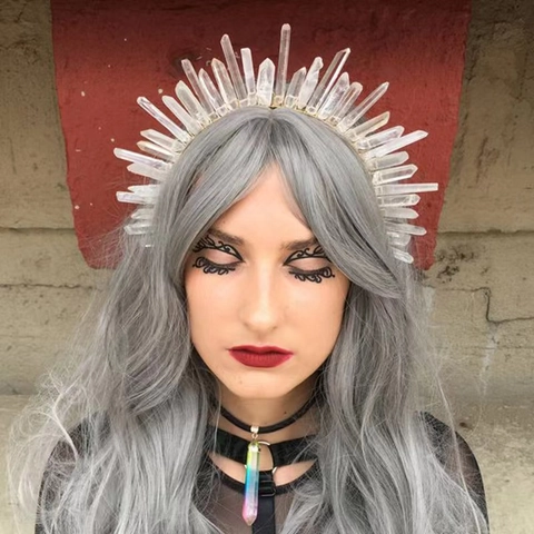 Natural Quartz Crystal Crown Headband Handmade Wire Wrapped Raw Stone Tiara For Wedding Party Bohemian Style
