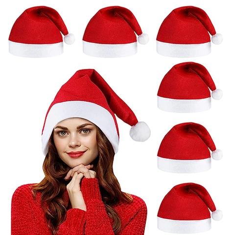 Cappello Di Babbo Natale Classico Tessuto Non Tessuto Morbido Rosso Bianco Con Pompon Per Festa Di Natale Adulti Bambini