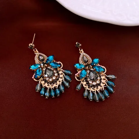 Boucles D'oreilles Pendantes Bohème Ethnique Gland Alliage Cristal Zircon Avec Tige En Argent Sterling 925 Pour Femme