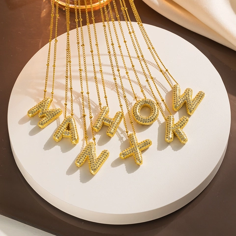 Initial Alphabet Pendant Necklace Zircon Paved Stainless Steel 18K Gold Plated Fashion Jewelry For Women Men