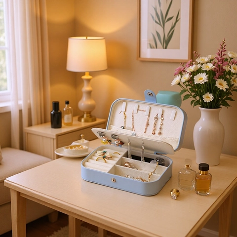 Portable Jewelry Box Double Layer Travel Organizer For Earrings Necklace Rings Storage Cases PU Leather Jewelry Storage Case