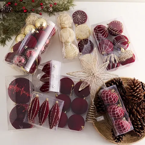 Christmas Tree Ornaments Assorted Baubles Star Tree Topper Merry Christmas Sign Plastic Foam Glitter Festive Holiday Decor