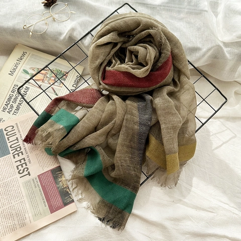 Dames Retro Wollen Mix Sjaal Vintage Dirty Dye Geruit Gestreept Lichtgewicht Sjaal Met Franjes Zacht Warm Winterdoek Voor Dagelijks Gebruik Dames Accessoires