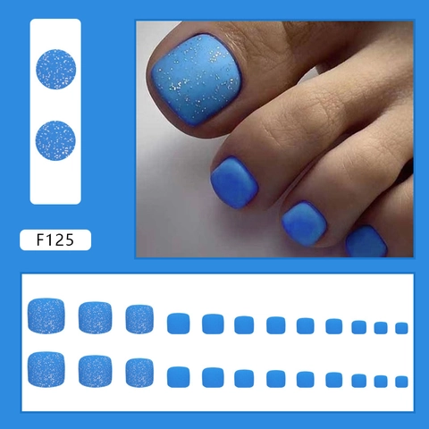 Sky Blue Glitzer Press On Zehennägel Mattes Finish Full Cover Künstliche Fußnagel Patches Für Frauen