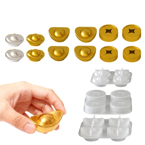 Traditionelle Chinesische Goldbarren Und Glücksmünzen Silikonform DIY Harzguss Gips Kerzenherstellung Dekorative Form