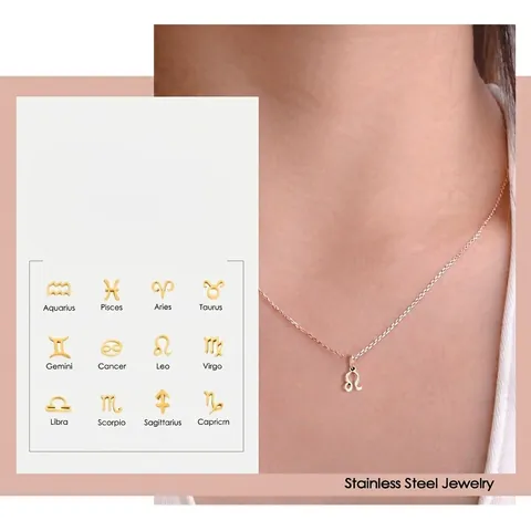 Stainless Steel Zodiac Constellation Pendant Necklace Minimalist Jewelry Gold Silver Rose Gold Twelve Signs Women Gift
