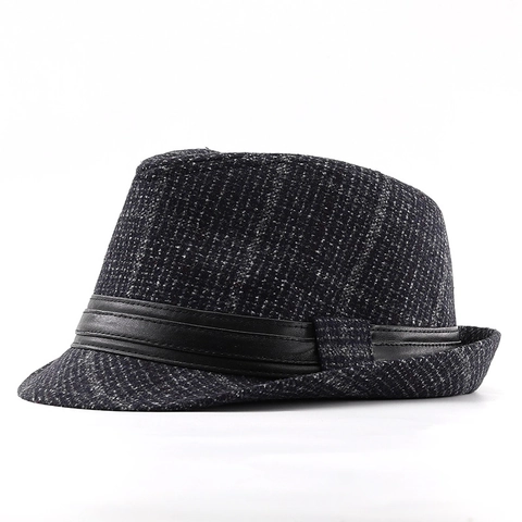 Chapeau Fedora Rétro Britannique À Rayures À Carreaux Laine Polyester À Bord Large Vintage Gentleman Jazz Cap Hommes Femmes