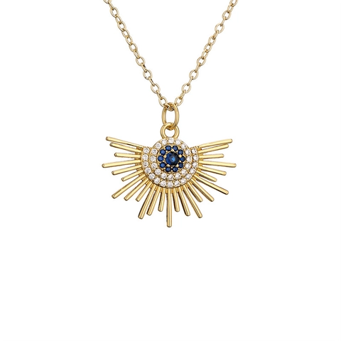 Evil Eye Necklace For Women Gold Plated Copper With Colorful Micro Inlaid Zircon Hamsa Hand Pendant Bohemian Ethnic Jewelry