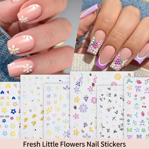 Nail Art Stickers Embossed Flower Cartoon Rabbit Heart Design Self Adhesive DIY Manicure Decals For Women Fresh Style