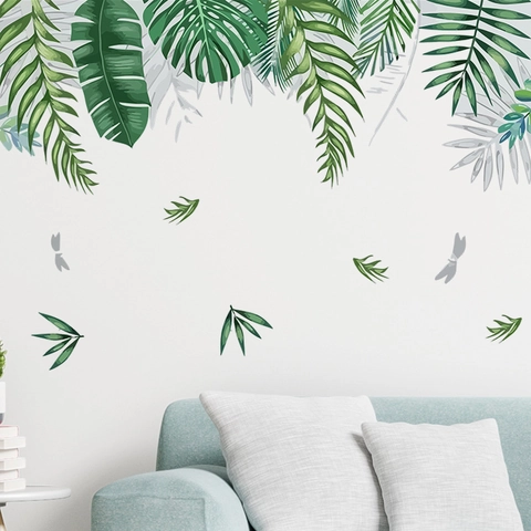 Autocollants Muraux Feuilles Vertes Tropicales PVC Auto-Adhésifs Monstera Palmier Décoration Pour Salon Chambre Moderne