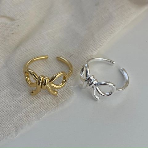 925 Sterling Silver Ring Bow Knot Heart Shaped Open Adjustable Minimalist Korean Style Jewelry For Women