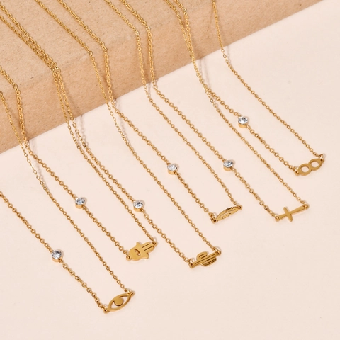 Collana con Strass in Acciaio Inossidabile per Donna Catenina Minimalista in Oro Malocchio Hamsa Croce Piuma Pendente Infinito Gioielli