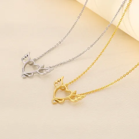 Collar Corazón Para Mujeres De Acero Inoxidable Colgante Alas Ángel Diablo Con Diamantes De Imitación Joyería De Moda