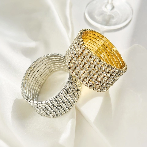 Brazalete de Cobre de Moda con Circonia de Varias Filas para Mujer Brazalete Elástico Lujoso Accesorios de Joyería Brillante