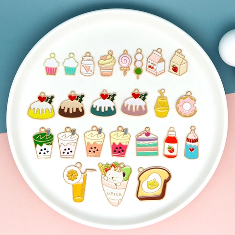 Cute Cartoon Food Drink Enamel Alloy Charms For DIY Jewelry Making Sweet Kawaii Pendants For Necklaces And Bracelets