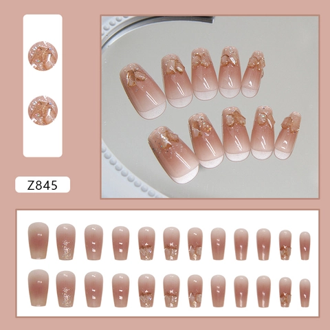 Gradient Blush Press On Nägel Champagner Strasssteine Ballerina Form Abnehmbare Falsche Nägel Kunststoff Elegante Maniküre