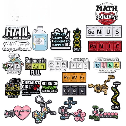 Wetenschap Emaille Speld Pin Periodiek Systeem Chemie Wiskunde DNA RNA Legering Badge Student Leraar Cadeau Grappige Geek Sieraden