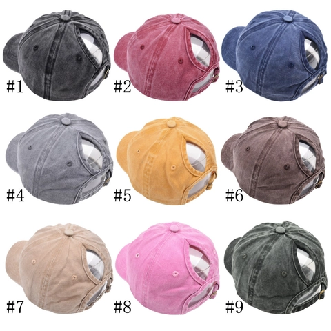 Gorra De Béisbol Con Cola De Caballo De Algodón Lavado Para Mujer Sombrero De Sol Ajustable Color Sólido Deporte Al Aire Libre