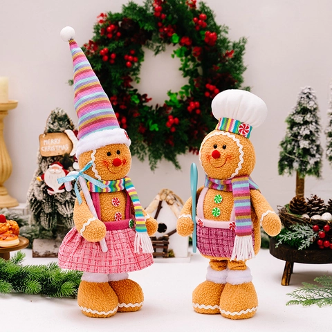 Weihnachten Lebkuchenmann Plüschpuppe Ornament Ausziehbare Beine Rosa Kariert Koch Stil Feiertags Haus Tischdeko