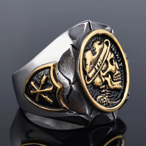Anello Moneta Teschio Vintage Acciaio Inossidabile Liberty 1936 Retro Punk Biker Fascia Gotica Gioielli Uomo