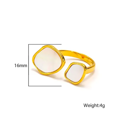 Anillo Abierto De Doble Cabeza Irregular De Acero De Titanio Chapado En Oro Esmalte Diseño Minimalista Francés Joyería Para Mujer