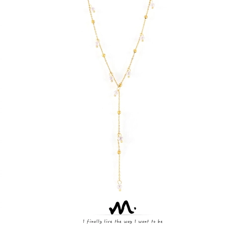 Collana A Forma Di Y Acciaio Al Titanio Imitazione Perla Artificial Nappa Lunga Caduta Placcato Oro 18K Gioielli Eleganti Per Donne