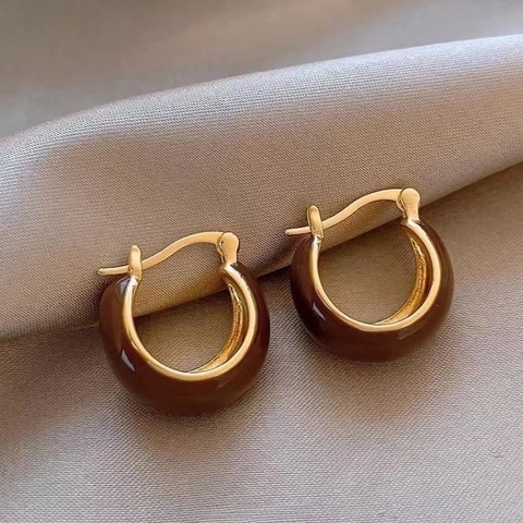 Maillard Style Tiger Eye Earrings Vintage Geometric Resin Alloy Hoop Stud Retro Elegant Jewelry For Women