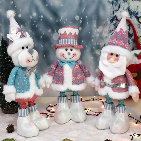 Weihnachtsplüschpuppe Weihnachtsmann Schneemann Rentier Strick Pailletten Teleskopisch Ausziehbare Beine Nordisch Pastell Deko