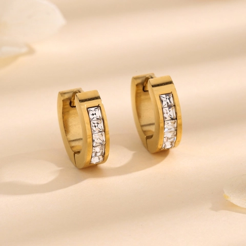Sparkling Square Zirconia Huggie Earrings Stainless Steel Polished Small Hoop Jewelry For Men Women Daily Accessory Chic