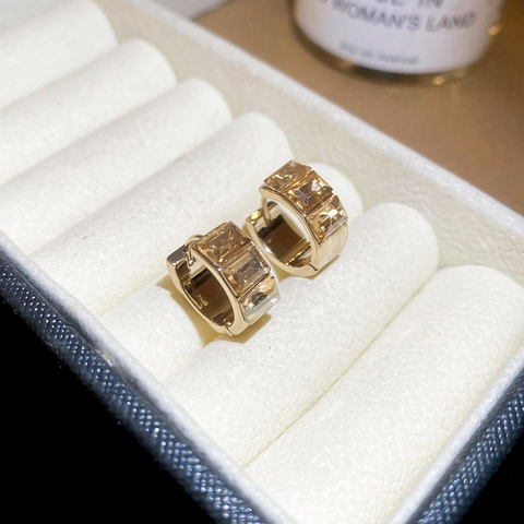 Orecchini A Cerchio Quadrati Eleganti Con Strass Per Donna Con Perno In Argento Stile Geometrico Francese