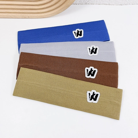 Diadema Deportiva Punto Canalé Poliéster Absorbente De Sudor Cinta Elástica Para Correr Fitness Con Parche De Letra Bordado