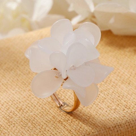 Handmade Petal Woven Flower Ring Alloy Artificial Pearl Open Adjustable Finger Ring Korean Style Jewelry For Women Girls