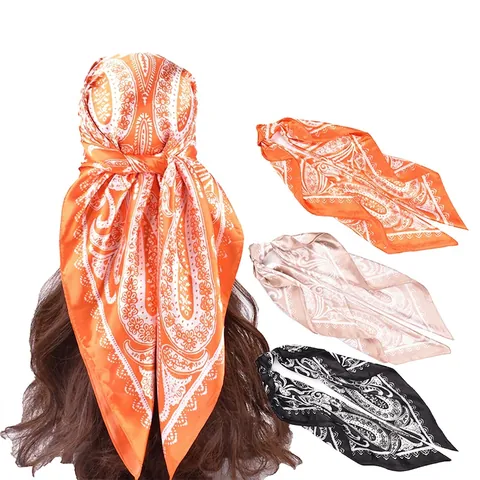 Pañuelo Cuadrado De Satén Estampado Paisley Bandana Chal Grande Accesorio Para El Cabello Para Mujeres Estilo Vintage Elegante