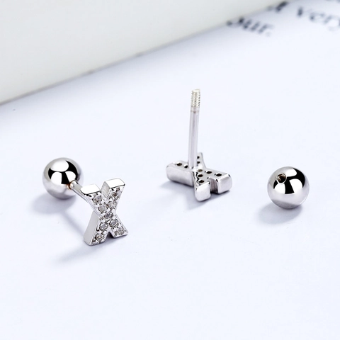 925 Sterling Silver Initial Letter Stud Earrings For Women Tiny Alphabet Zirconia Helix Piercing Jewelry Minimalist Earrings