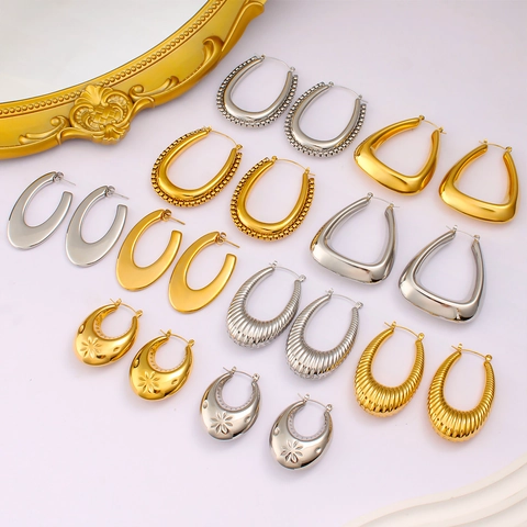 Pendientes de Aro Geométricos en Forma de U de Acero Inoxidable para Mujer Grandes Oro Plata Joyería de Moda Minimalista