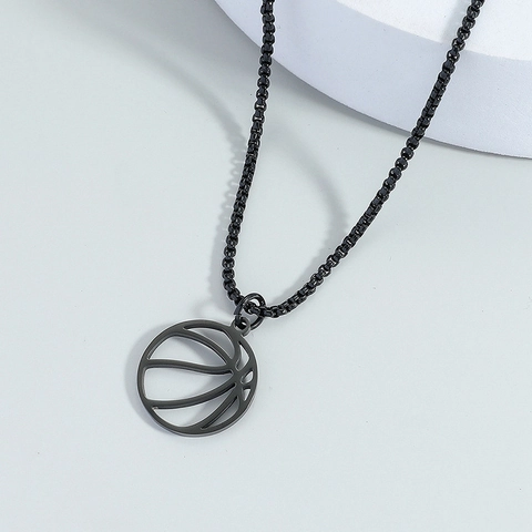 Collana Con Ciondolo A Pallacanestro Acciaio Inossidabile Traforato Nero Hip Hop Street Style Gioielli Uomo