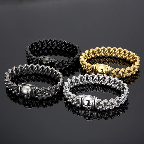 Bracciale Teschio Acciaio Inossidabile Gotico Punk Rock Heavy Metal Gioielli Per Uomo Stile Hip Hop