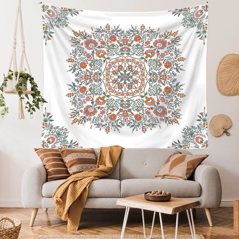 Arazzo Floreale Mandala Appeso A Parete Tessuto Poliestere Bohemien Vintage Decorativo Sfondo Per Camera Da Letto Soggiorno