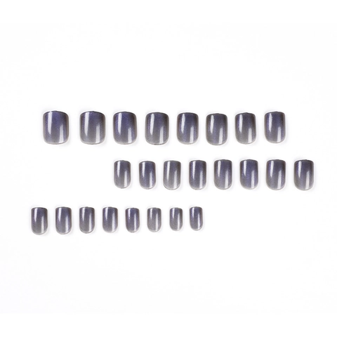 Short Square Round Press On Nails Purple Grey Gradient Cat Eye Magnetic Glitter Glossy Artificial False Nails For Women