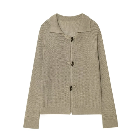 Cardigan In Maglia Grossa Da Donna Maglione Vintage Bottoni In Corno Revers Scollo A V Manica Lunga Casual Tinta Unita