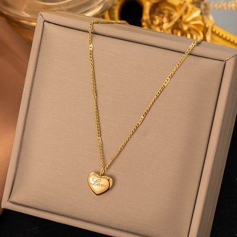 Titanstahl Herz Anhänger Halskette Für Damen 18K Vergoldet Graviert Love Schlüsselbein Kette Minimalistische Mode Schmuck Geschenk