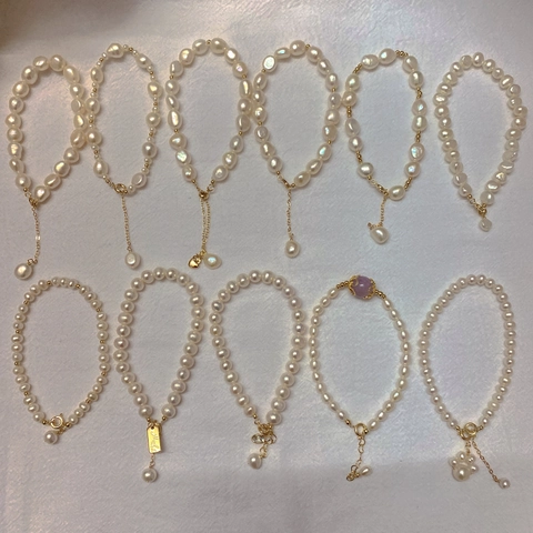 Baroque Artificial Pearl Bracelet For Women 14K Gold Plated Copper With Adjustable Chain French Retro Style Jewelry Gift