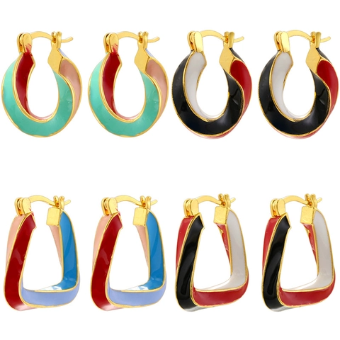 Gedraaide Creolen Gekleurd Emaille Geometrisch Koperen Mode Sieraden Voor Vrouwen