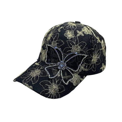 Casquette De Baseball Femme Dentelle Broderie Florale Papillon Strass Respirante Solaire Accessoire Mode Rue Réglable