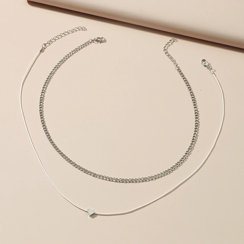 Mehrlagige Halskette Zinklegierung Herzanhänger Kordel Verstellbar Minimalistischer Modeschmuck Für Damen