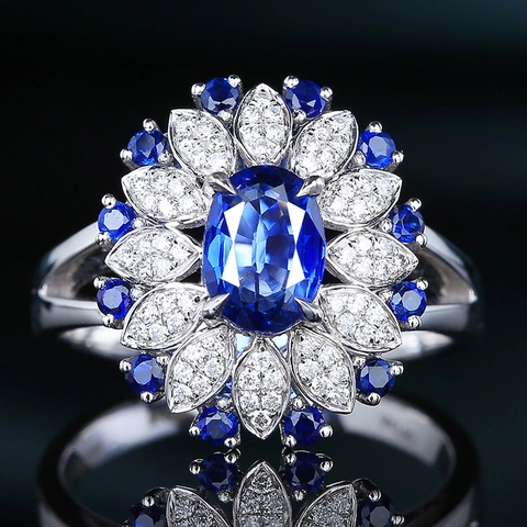 Luxury Flower Cluster Ring Copper Faux Sapphire Emerald Ruby Zircon Adjustable Open Band Vintage Jewelry Women